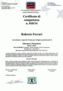 Certificato di Competenza di Roberto Ferrari Educatore Finanziario